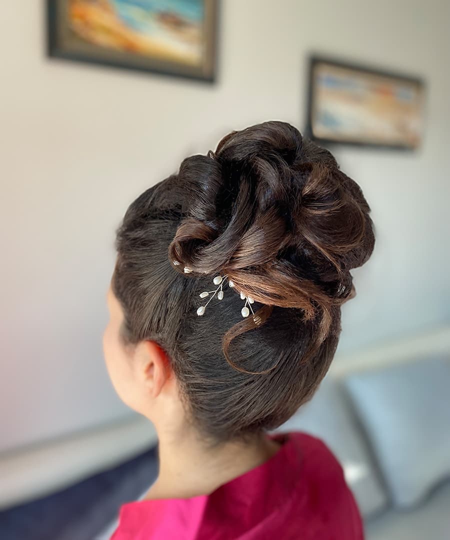 Romantic Brown Wavy Updo Romantic Brown Wavy Updo — High Bun Hairstyles
