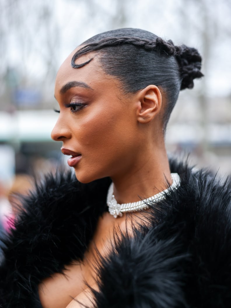 Black Braided Updo With Styled Fringe Black Braided Updo With Styled Fringe — High Bun Hairstyles