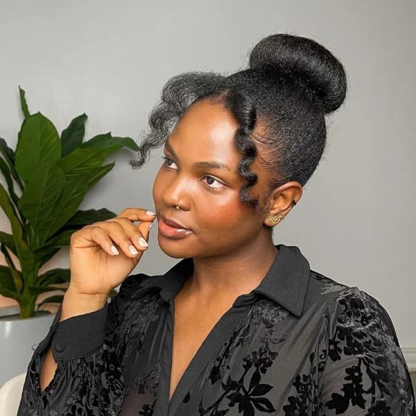 Thick Coily Black Textured High Bun Thick Coily Black Textured High Bun — High Bun Hairstyles