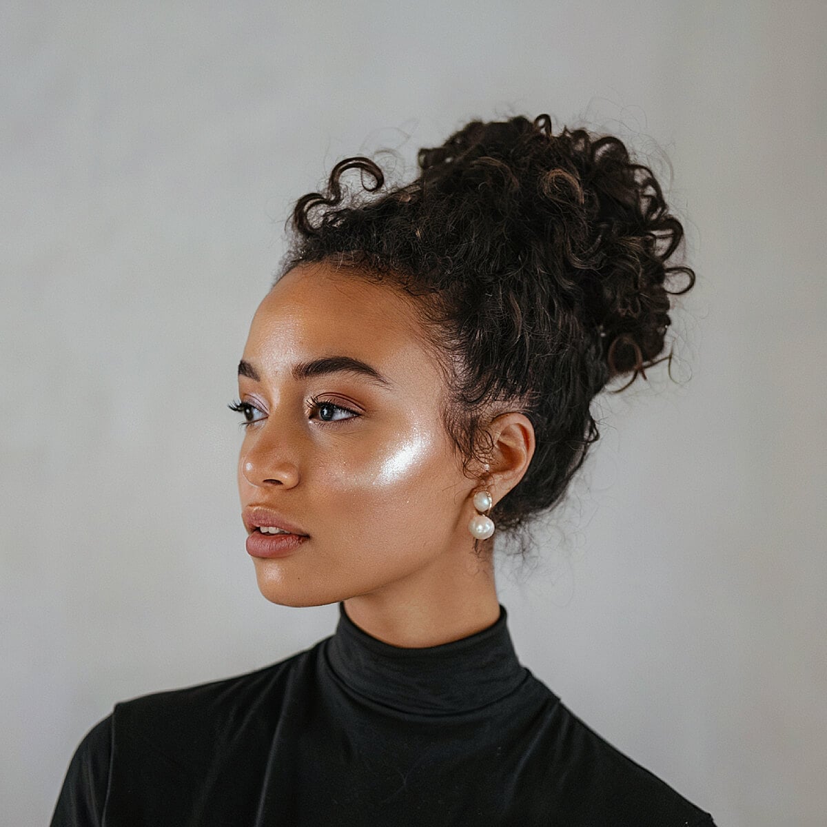 Messy Dark Brown Curly High Bun, Mid-Back Messy Dark Brown Curly High Bun, Mid-Back — High Bun Hairstyles