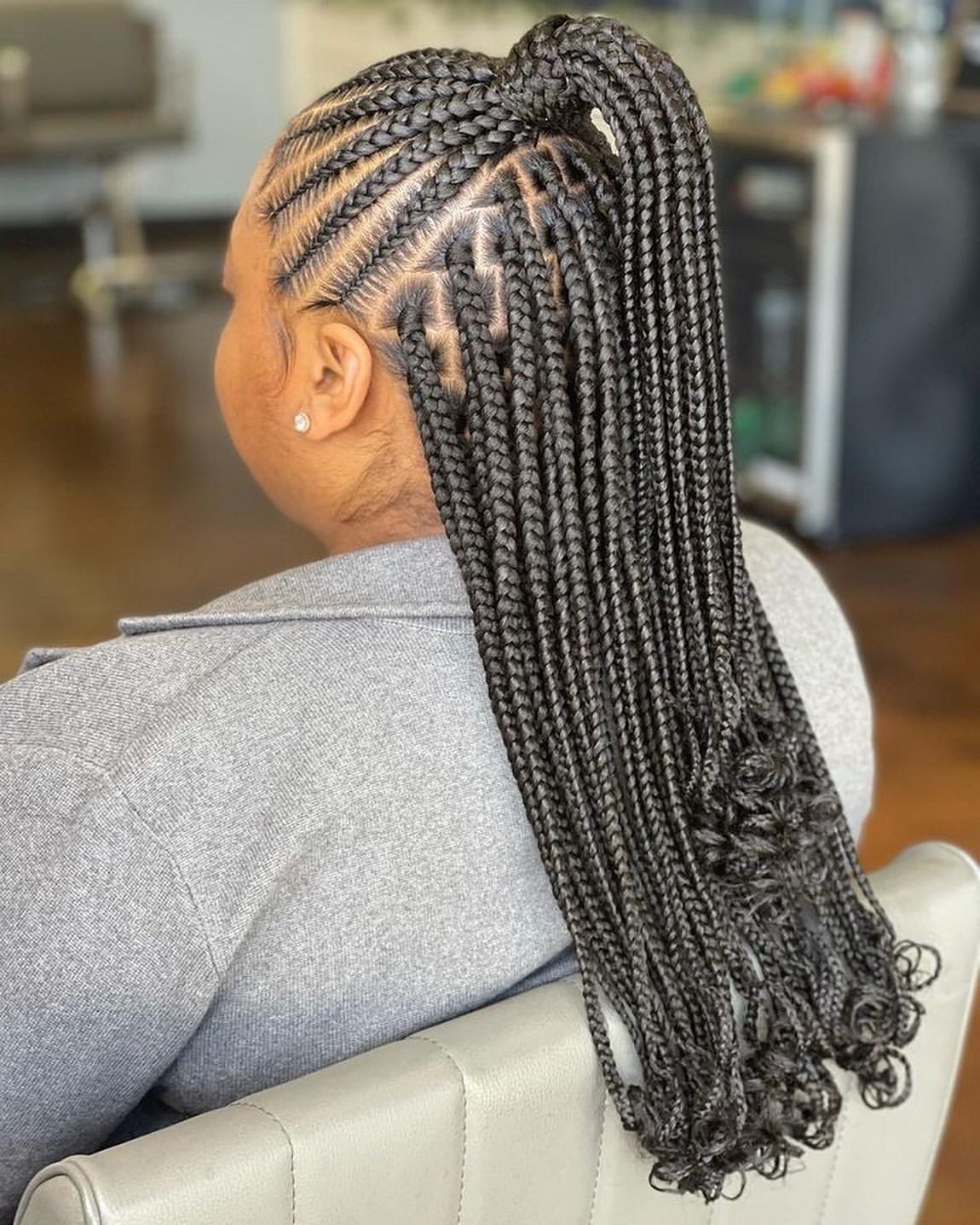 High Ponytail Stitch Braids With Curly Ends