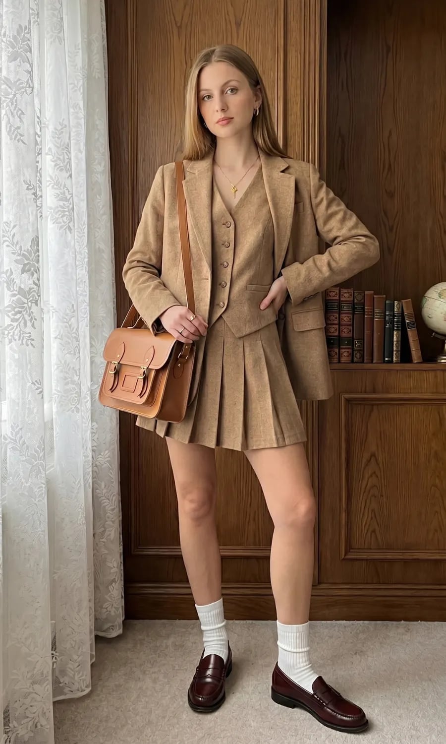 Beige Three-Piece Suit Outfit — High School Outfits