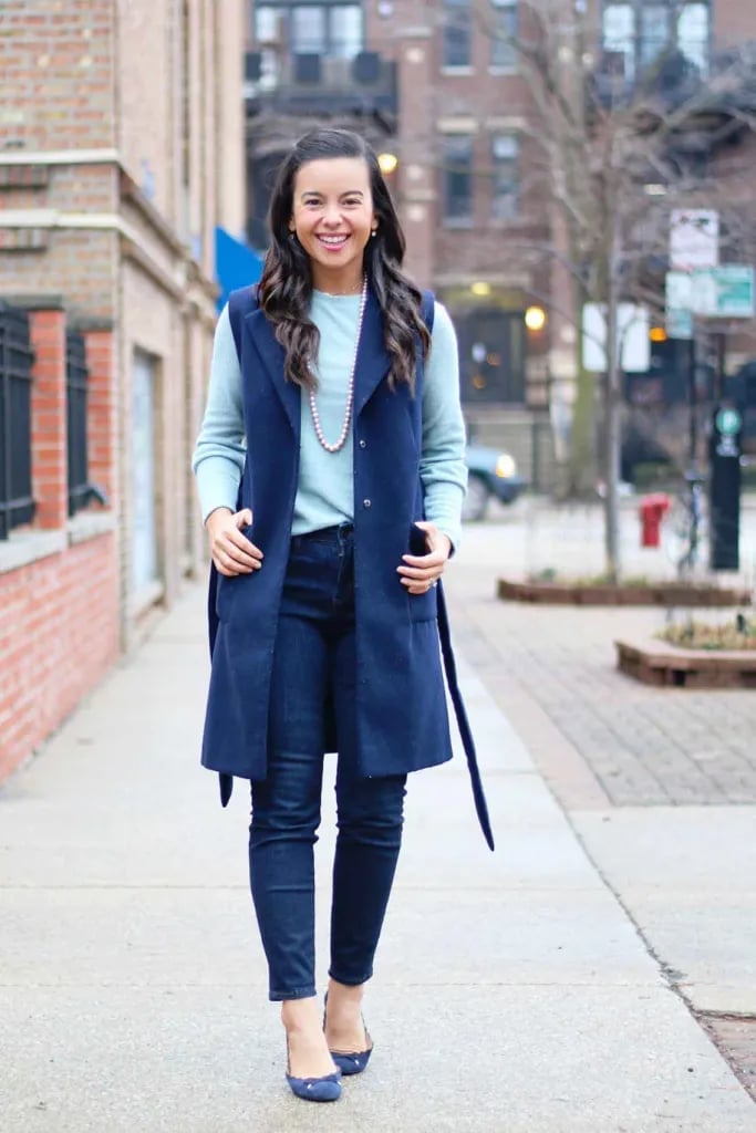 Crewneck Sweater and Long Vest — High School Outfits
