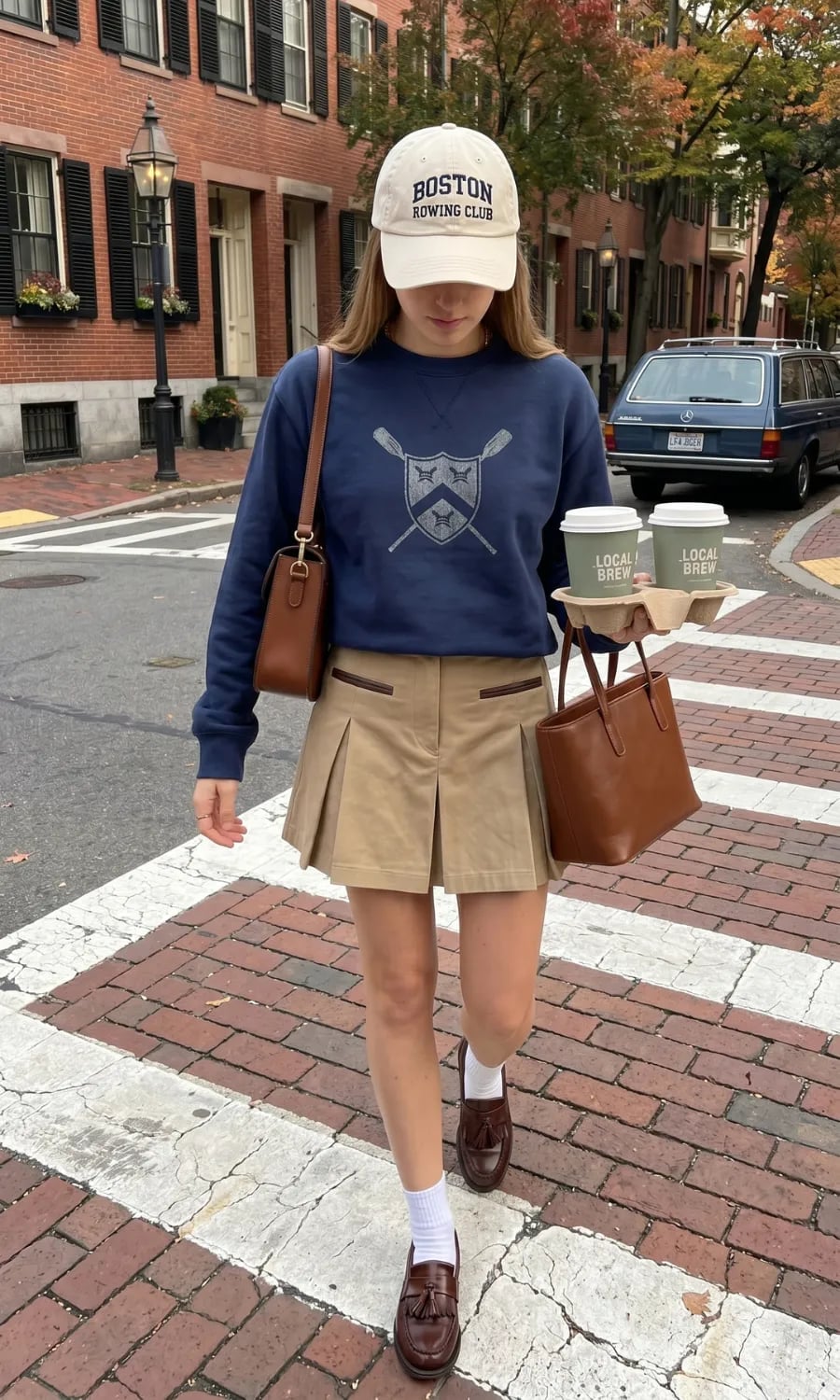 Collegiate Sweatshirt and Plaid Skirt — High School Outfits