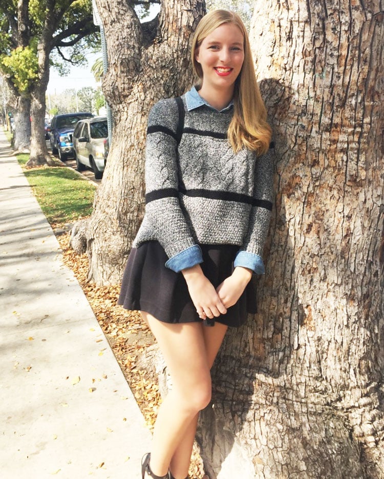 Cable Knit Sweater and A-Line Skirt — High School Outfits