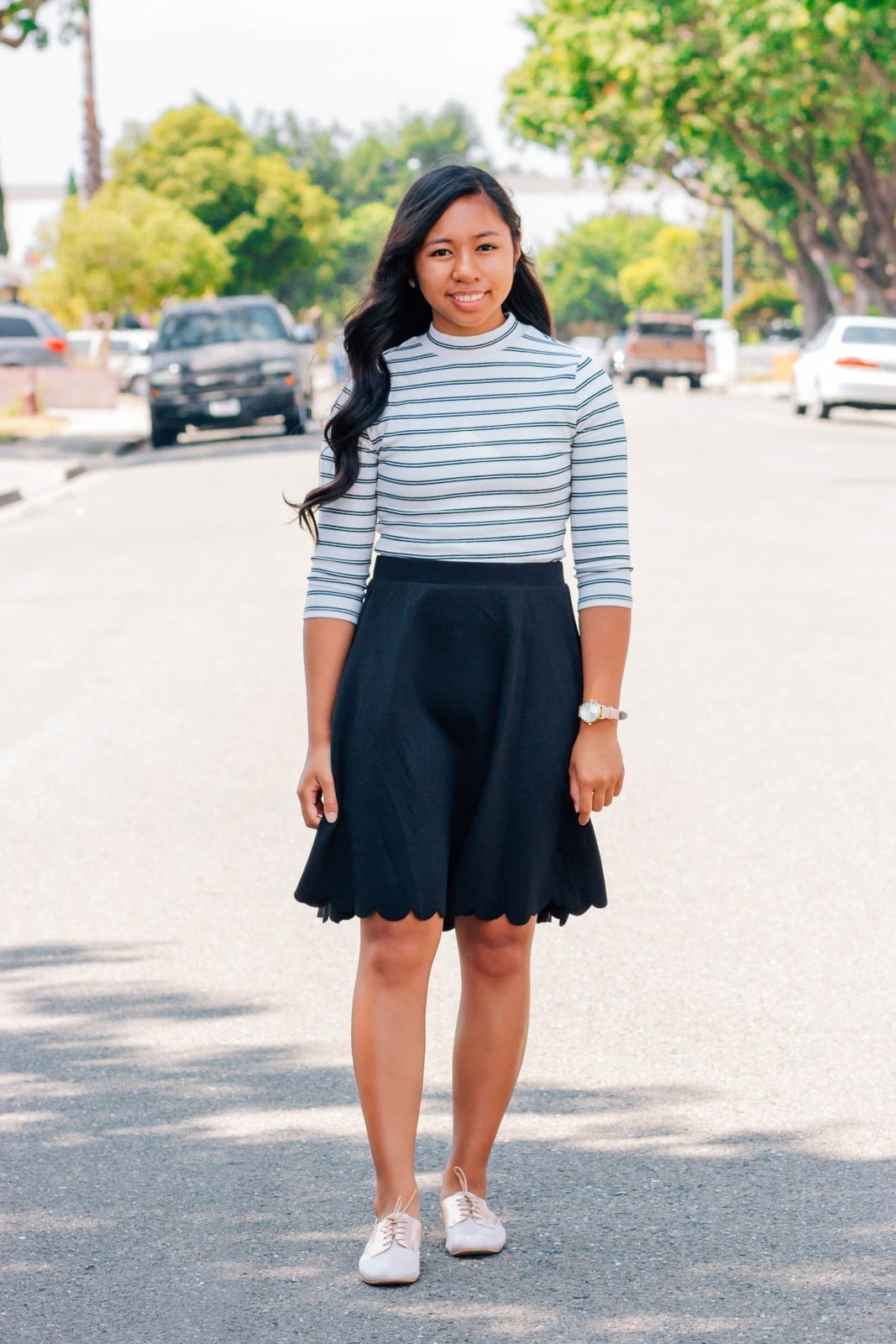 Striped Top and Scalloped Skirt — High School Outfits