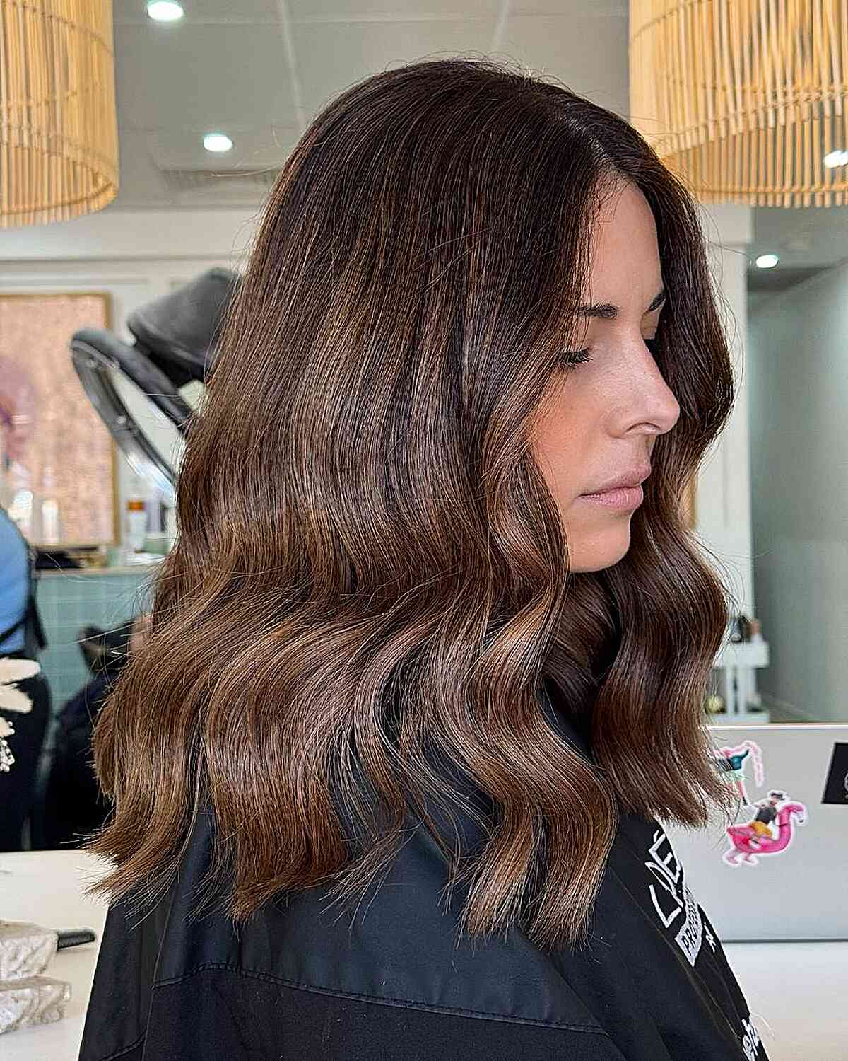 Blonde Highlights On Dark Brown Collarbone Lob — Highlights Brown Hair