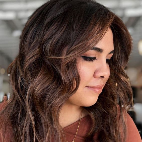 Subtle Lighter Brown Highlights On Medium Brown Collarbone Lob, Wavy — Highlights Brown Hair