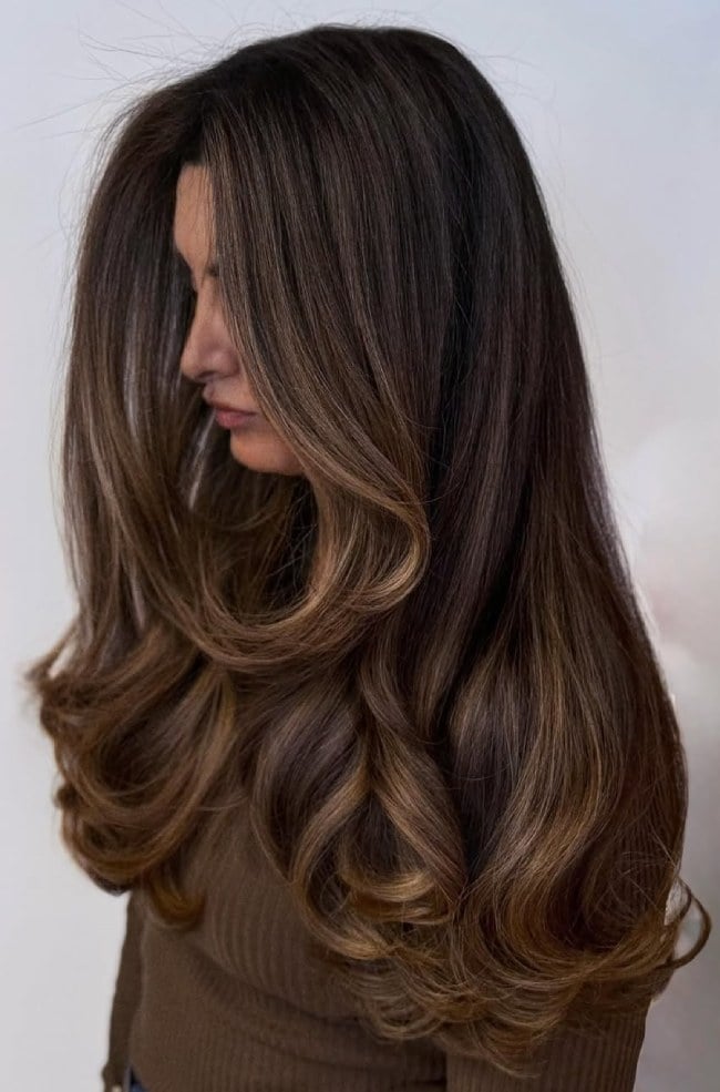 Dark Brown Mid-Back With Face-Framing Blonde Highlights — Highlights Brown Hair