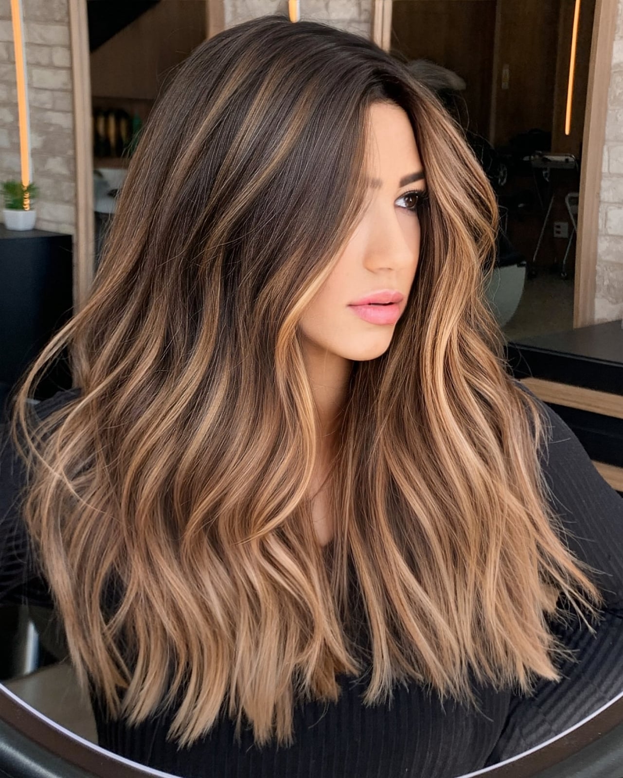 Mid-Back Brown Hair With Caramel Highlights — Highlights Brown Hair