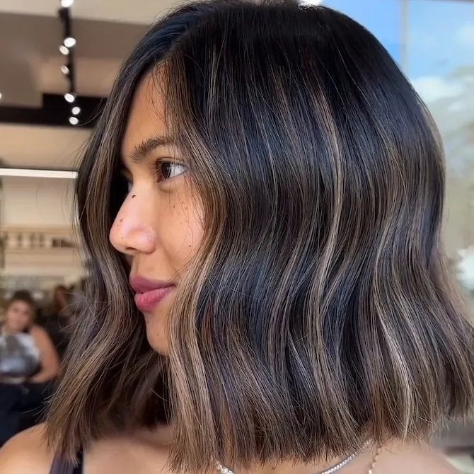 Dimensional Dark Brown Collarbone Waves, Wavy — Highlights Brown Hair
