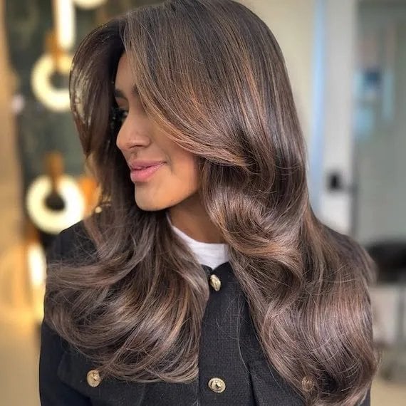 Dark Brown Collarbone With Lighter Highlights — Highlights in Brown Hair