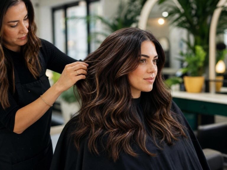Dark Brown Mid-Back With Lighter Highlights and Wavy And Thick — Highlights in Brown Hair