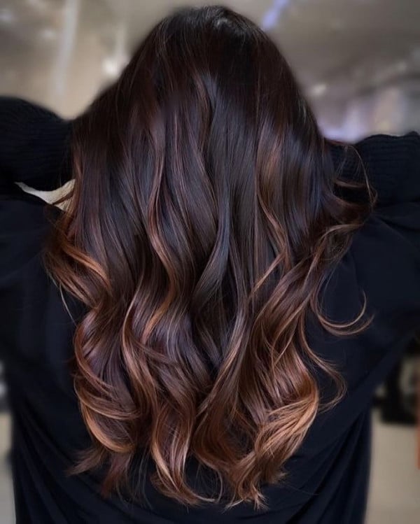 Black Base With Caramel Brown Highlights Black Base With Caramel Brown Highlights — Highlights on Dark Hair