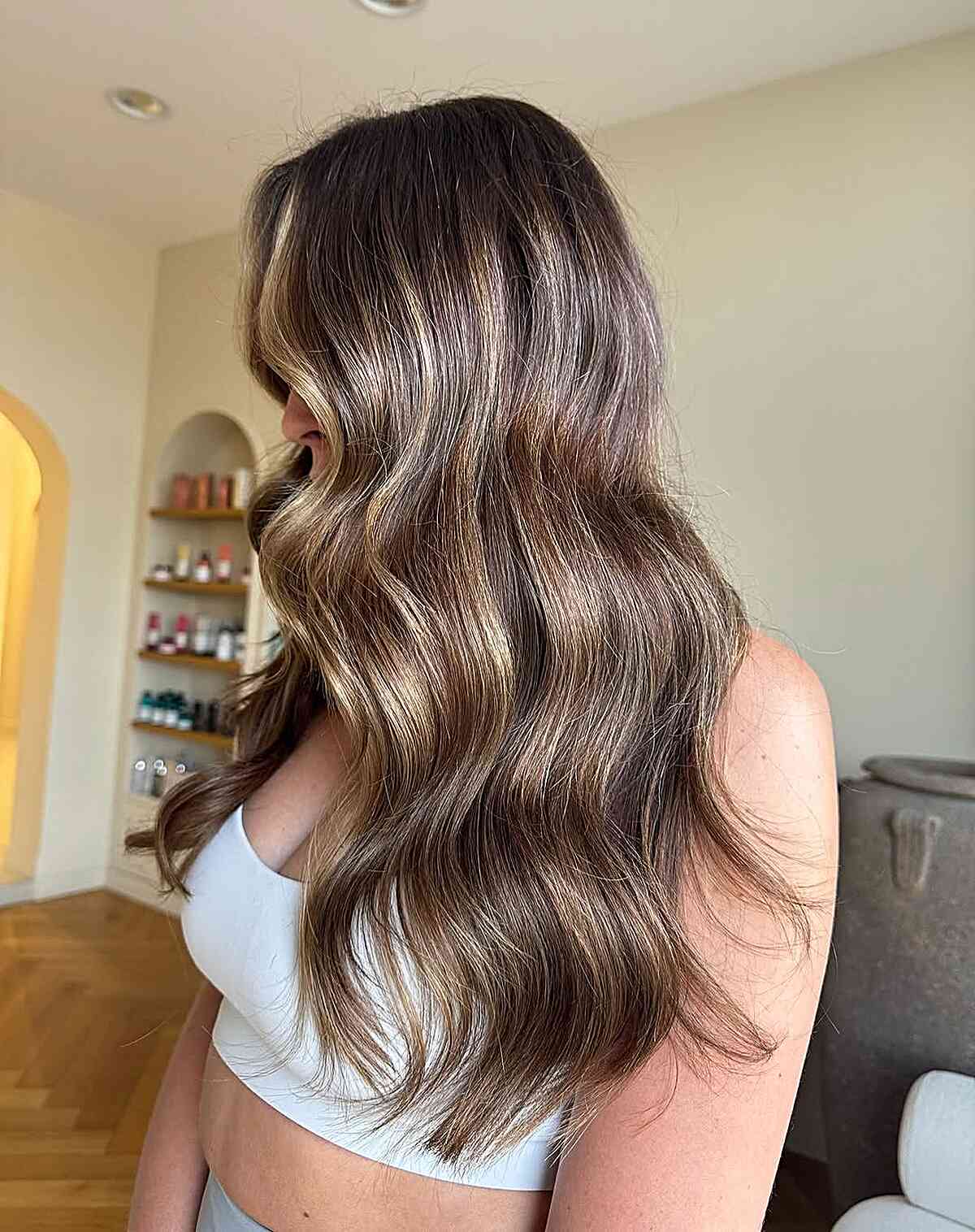 Mid-Back Dark Brown With Face-Framing Blonde Layers Mid-Back Dark Brown With Face-Framing Blonde Layers — Highlights on Dark Hair