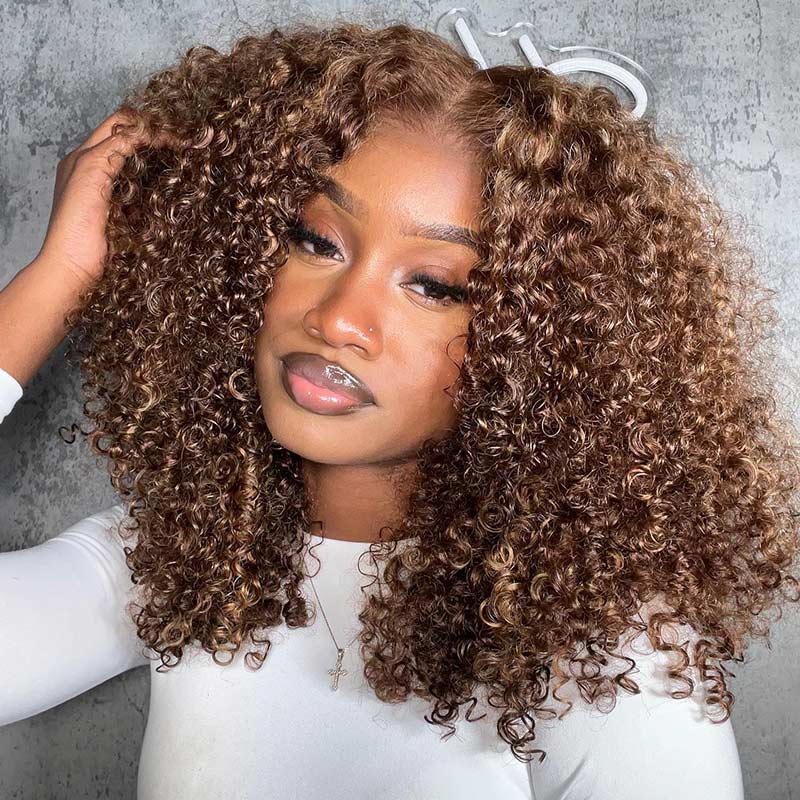 Collarbone Kinky Curls With Honey Blonde Collarbone Kinky Curls With Honey Blonde — Highlights Wig