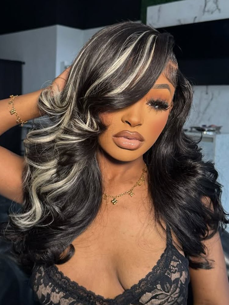Shoulder Length Waves With Side-Swept Bangs Shoulder Length Waves With Side-Swept Bangs — Highlights Wig