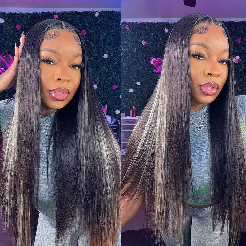 Mid-Back Straight Style With Peekaboo Highlights Mid-Back Straight Style With Peekaboo Highlights — Highlights Wig