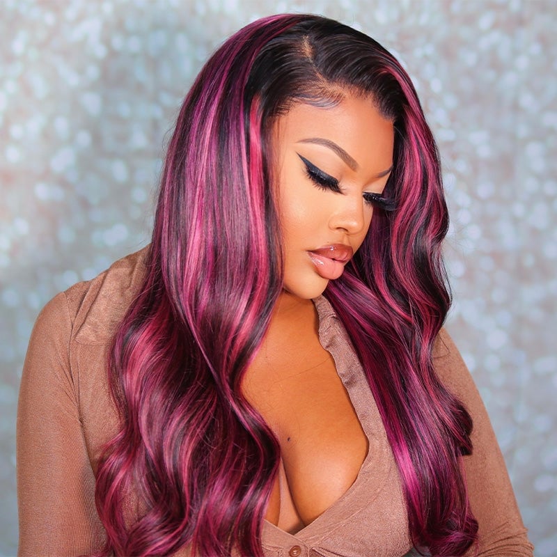 Mid-Back Loose Waves With Vibrant Purple Highlights Mid-Back Loose Waves With Vibrant Purple Highlights — Highlights Wig