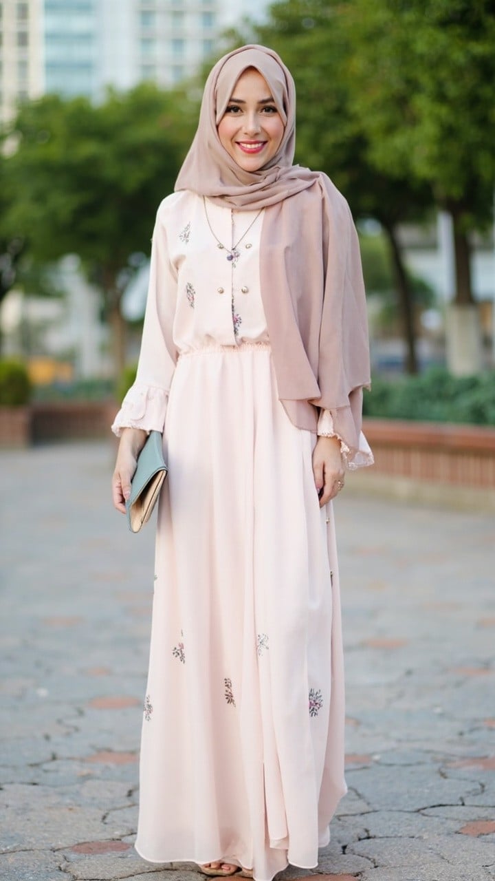 Blush Pink Ruffled Dress for Semi-Formal Occasions — Hijab Outfits