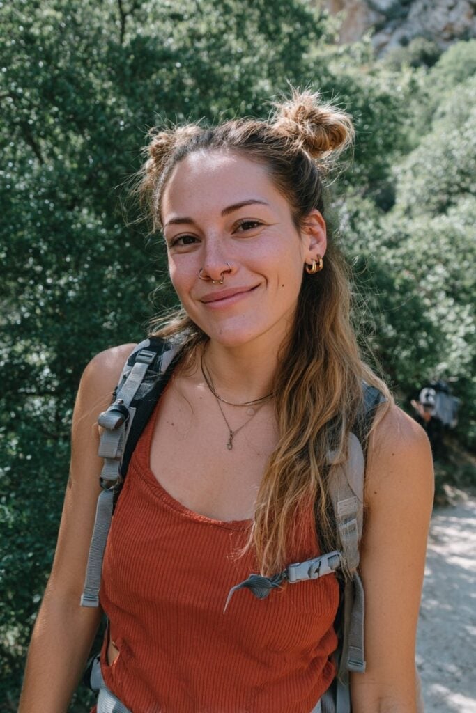 Mid-Back Two High Buns With Highlights Mid-Back Two High Buns With Highlights — Hiking Hairstyles