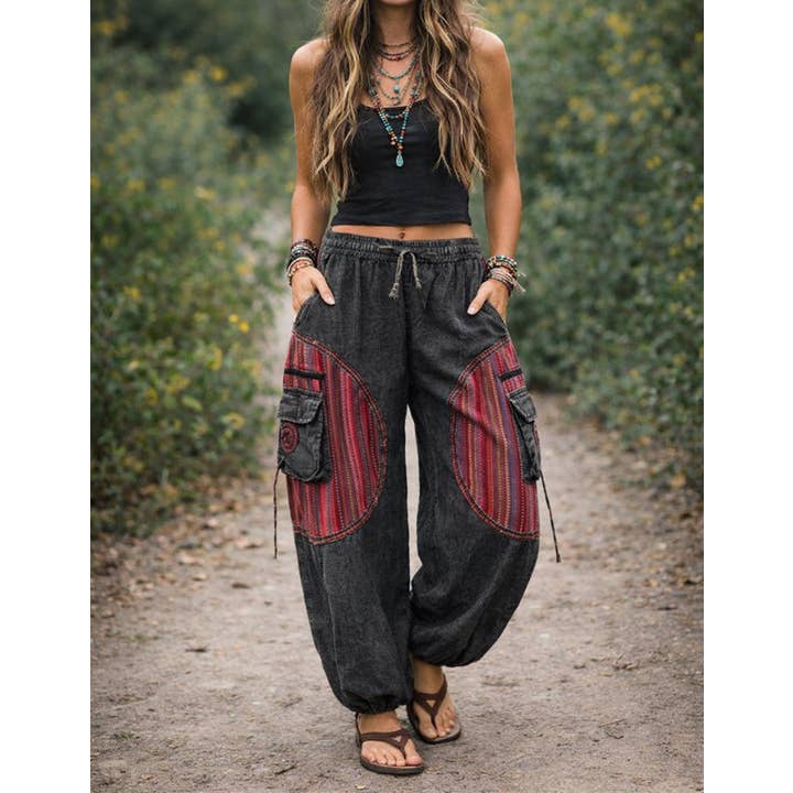 Gray Cargo Pants With Woven Patches Gray Cargo Pants With Woven Patches — Hippie Outfits