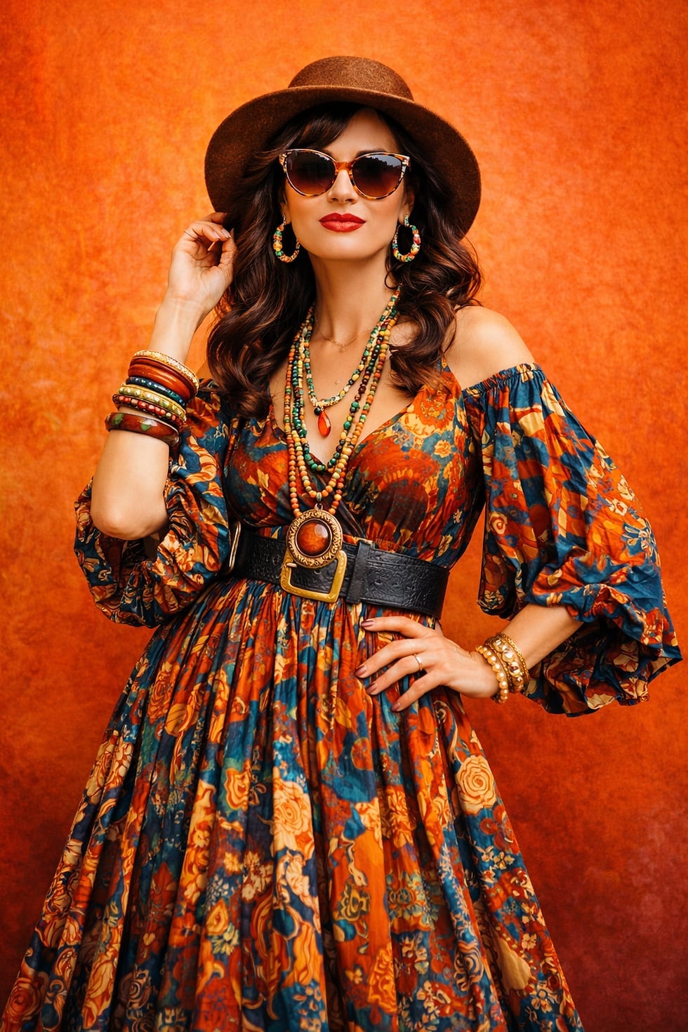 Psychedelic Print Maxi Dress With Flower Crown Psychedelic Print Maxi Dress With Flower Crown — Hippie Outfits