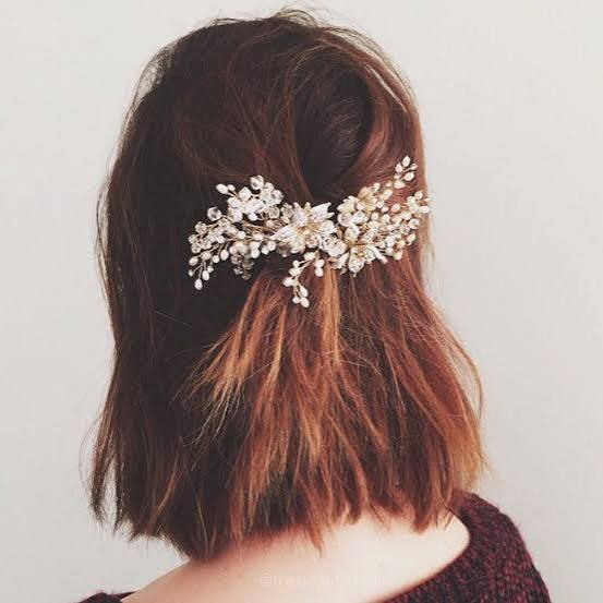 Dark Brown Bob With Ornate Accessory Dark Brown Bob With Ornate Accessory — Holiday Hairstyles