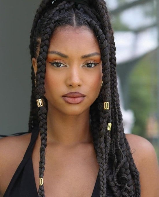 Black Box Braids With Gold Beads Black Box Braids With Gold Beads — Holiday Hairstyles