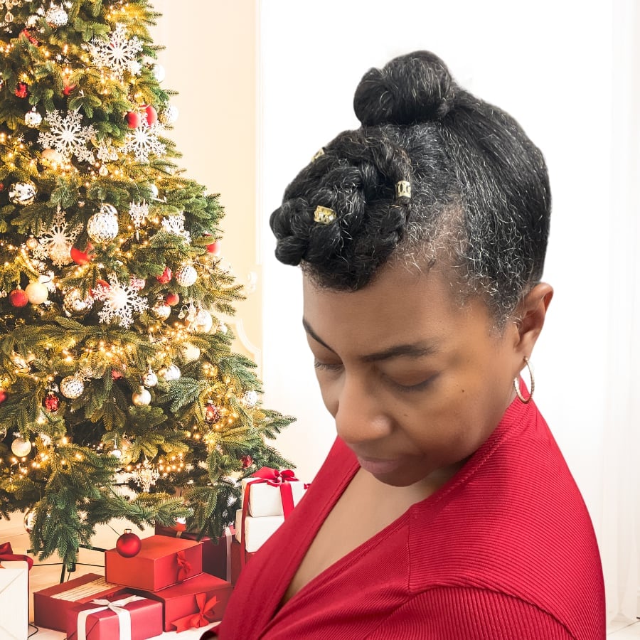 Black Twisted Bun With Braids Black Twisted Bun With Braids — Holiday Hairstyles