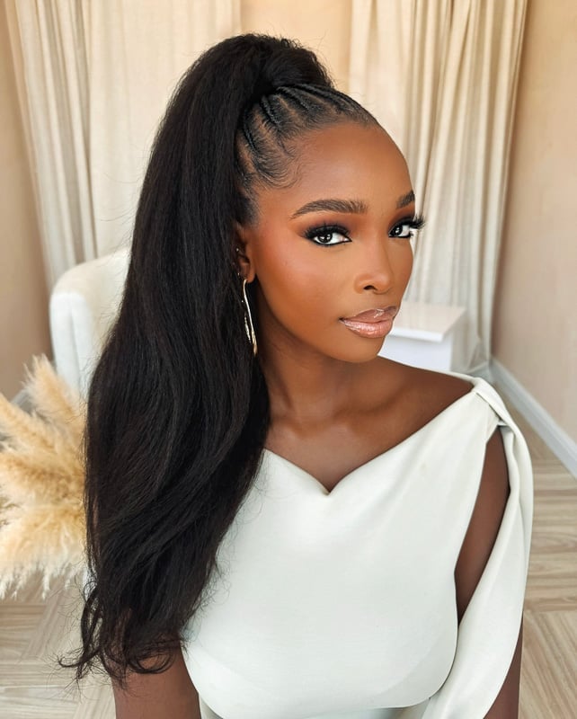 Sleek Black Ponytail With Braided Crown Sleek Black Ponytail With Braided Crown — Holiday Hairstyles