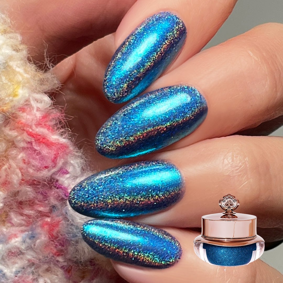 Vibrant Blue Holographic Glitter Short Oval Nails Vibrant Blue Holographic Glitter Short Oval Nails — Holographic Nails
