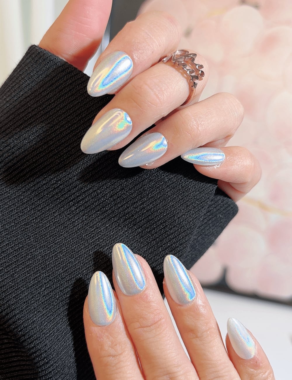 Iridescent Silver Rainbow Shift Long Coffin Iridescent Silver Rainbow Shift Long Coffin — Holographic Nails