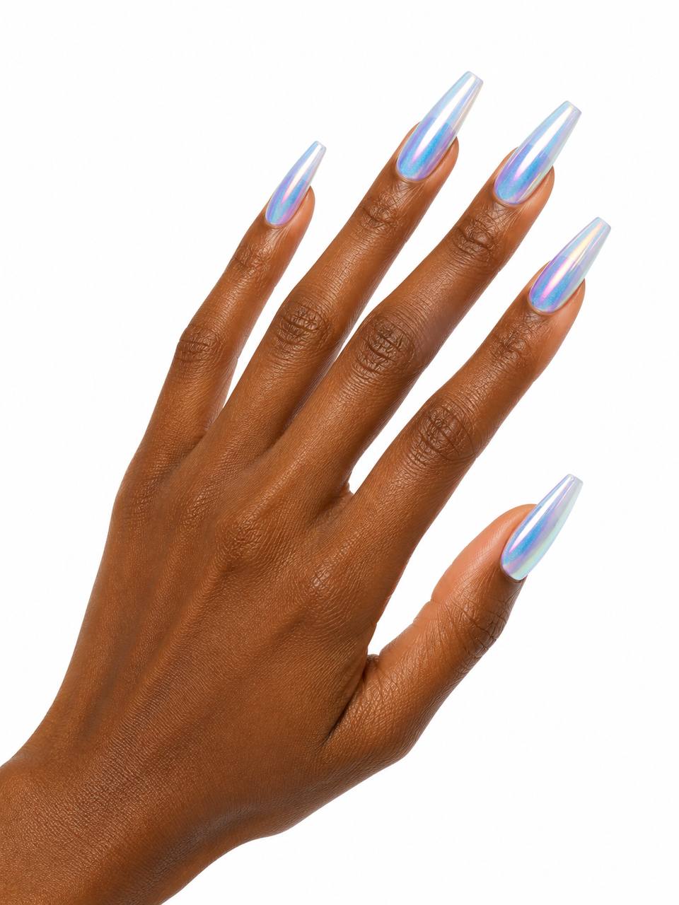 Iridescent White Rainbow Shift Long Coffin, Close-Up Take Iridescent White Rainbow Shift Long Coffin, Close-Up Take — Holographic Nails