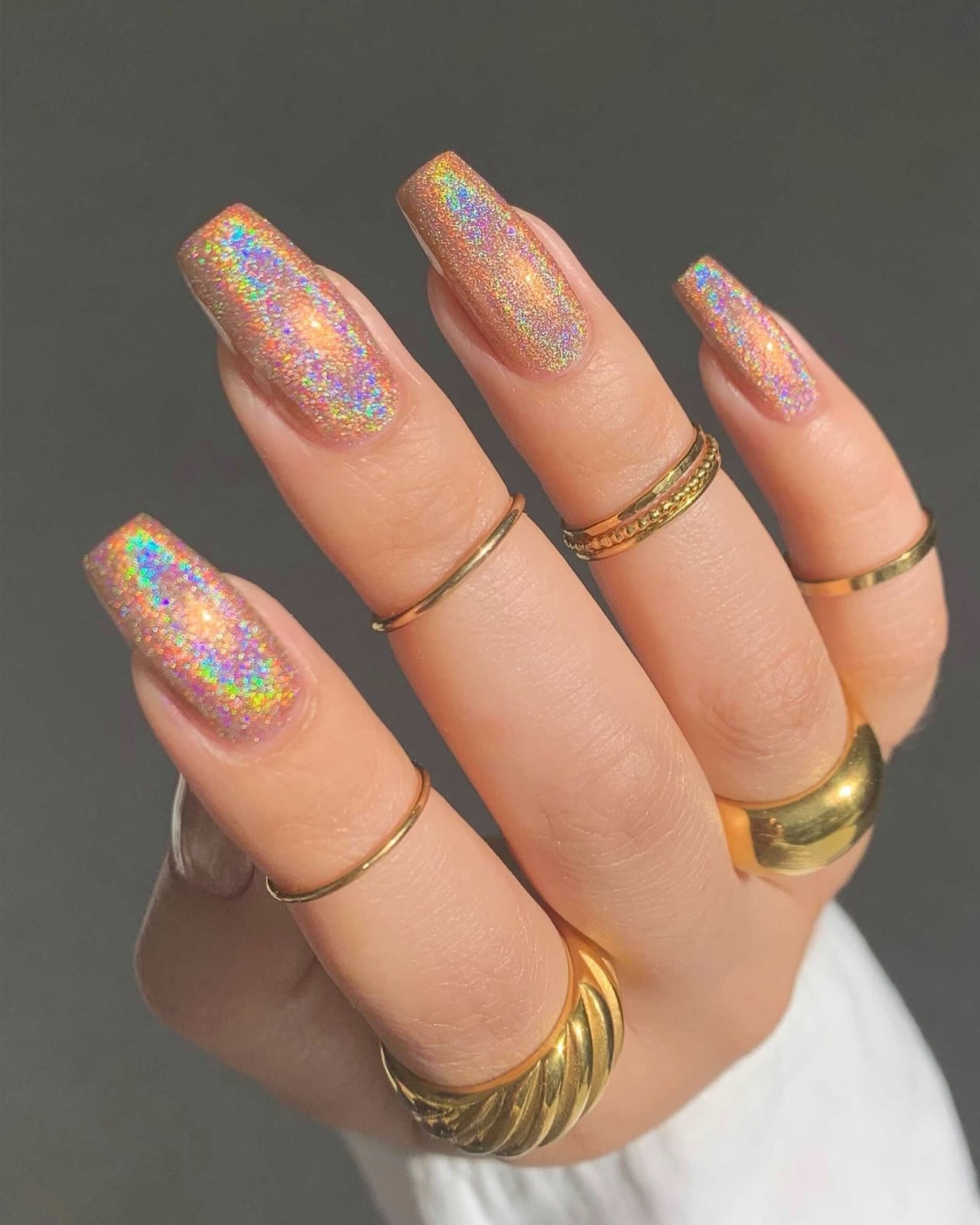 Gold Rainbow Holographic Glitter Long Coffin Gold Rainbow Holographic Glitter Long Coffin — Holographic Nails