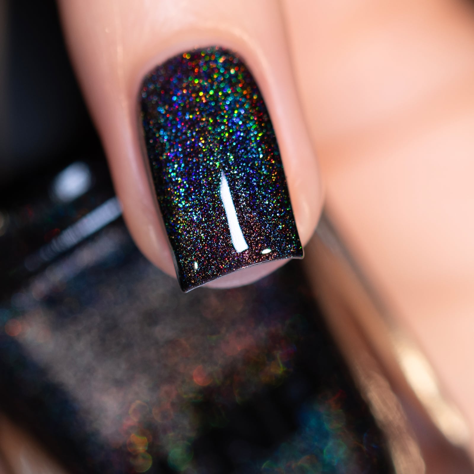 Black Holographic Glitter Intense Rainbow Stiletto Black Holographic Glitter Intense Rainbow Stiletto — Holographic Nails