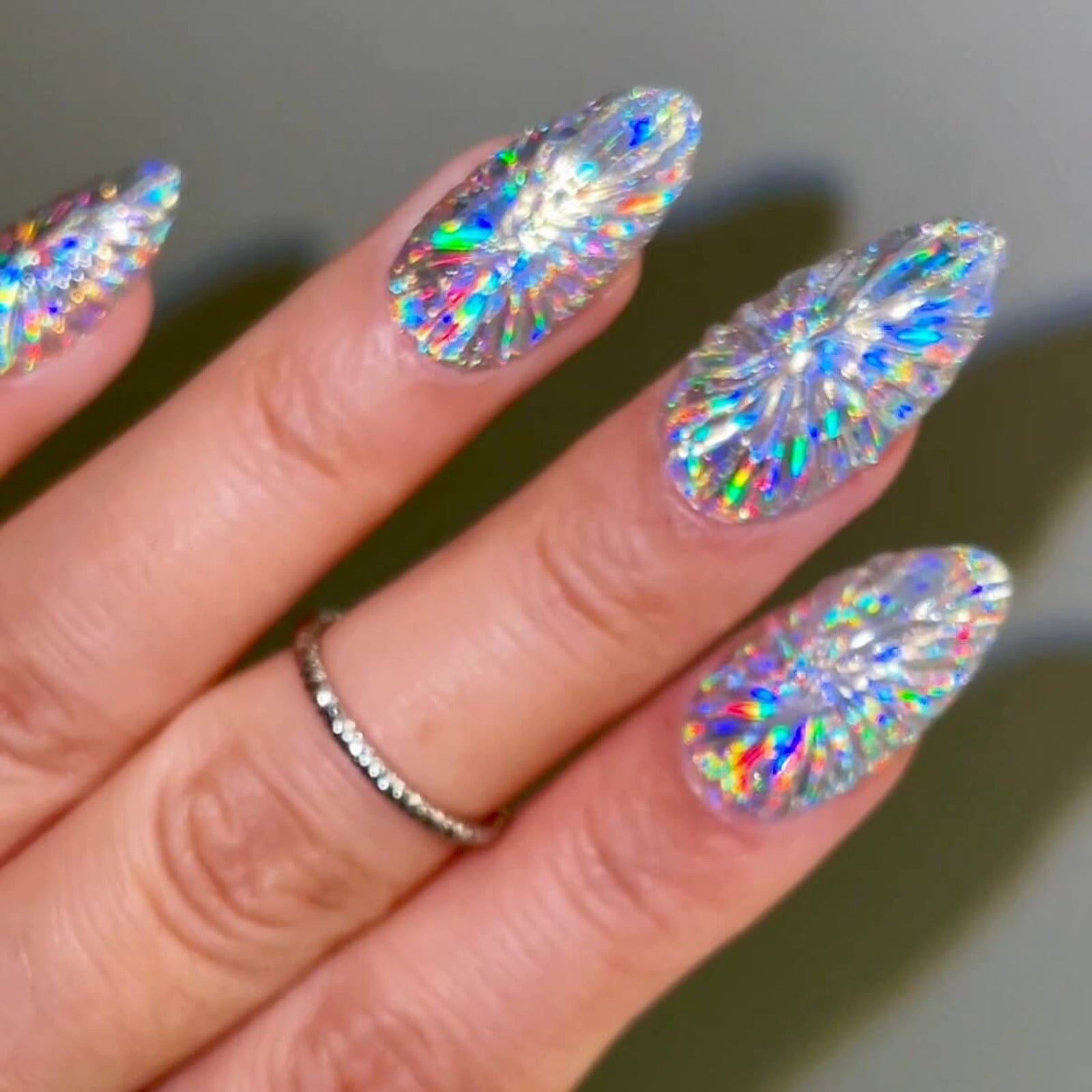 Intense Rainbow Holographic Chrome Long Almond Nails Intense Rainbow Holographic Chrome Long Almond Nails — Holographic Nails