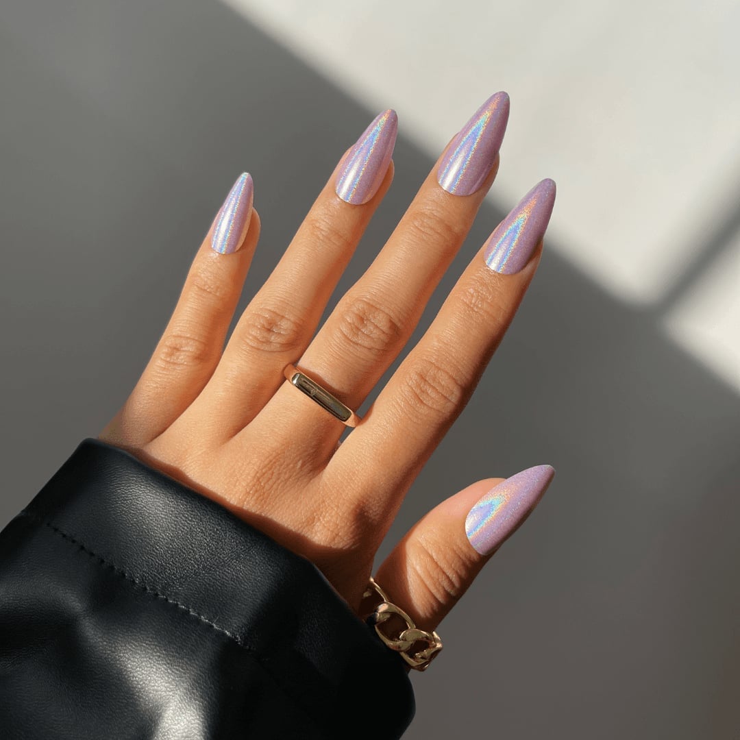 Pale Lavender Holographic Chrome Stiletto Nails Pale Lavender Holographic Chrome Stiletto Nails — Holographic Nails