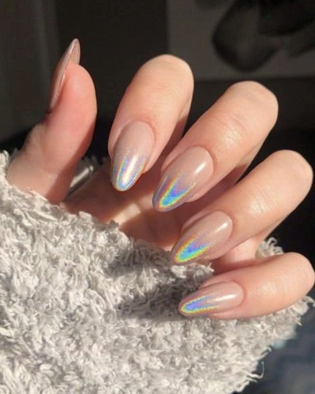Subtle Holographic Accent Medium Almond Nails Subtle Holographic Accent Medium Almond Nails — Holographic Nails