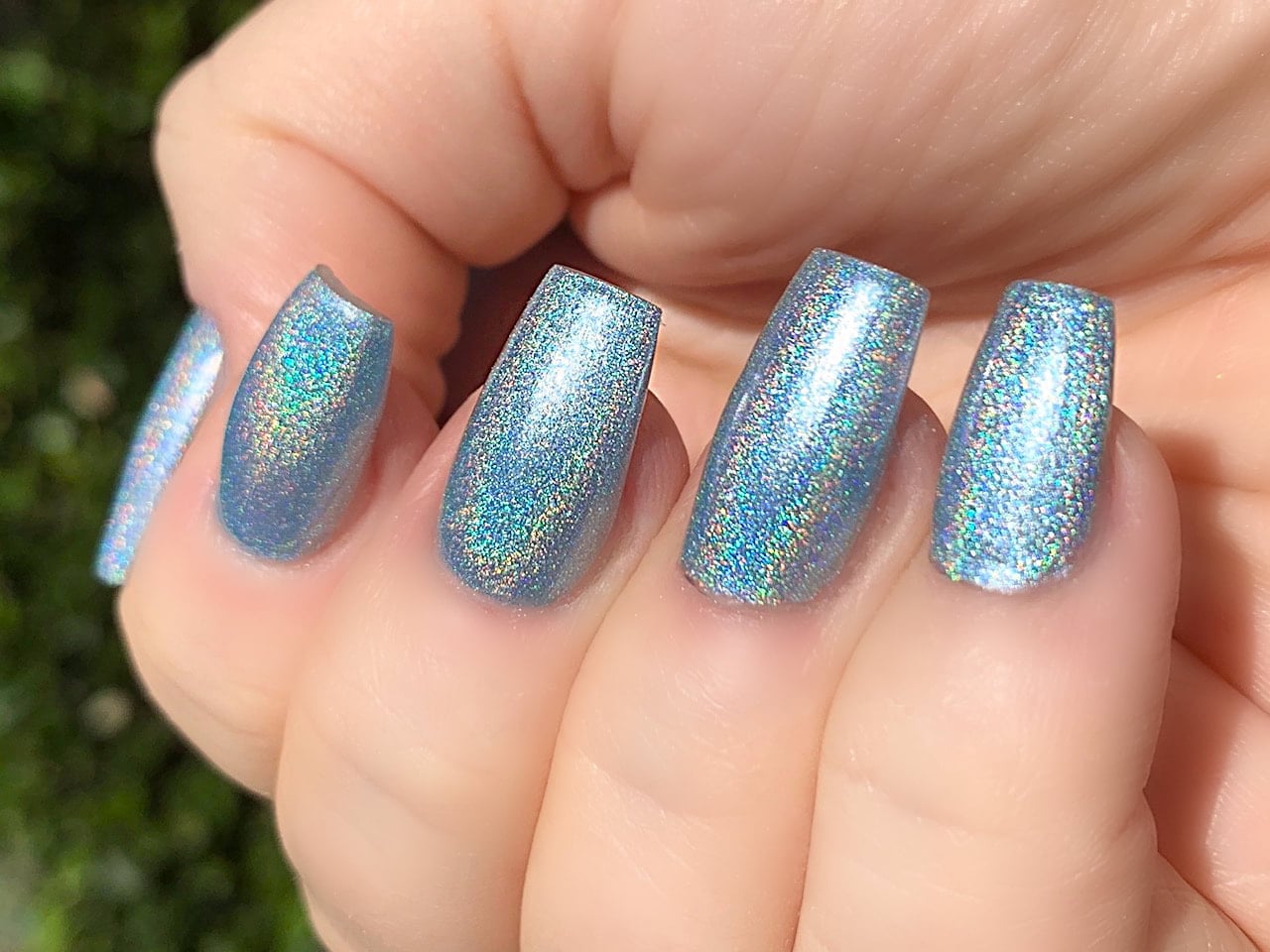 Light Blue Glossy Holographic Medium Coffin Light Blue Glossy Holographic Medium Coffin — Holographic Nails