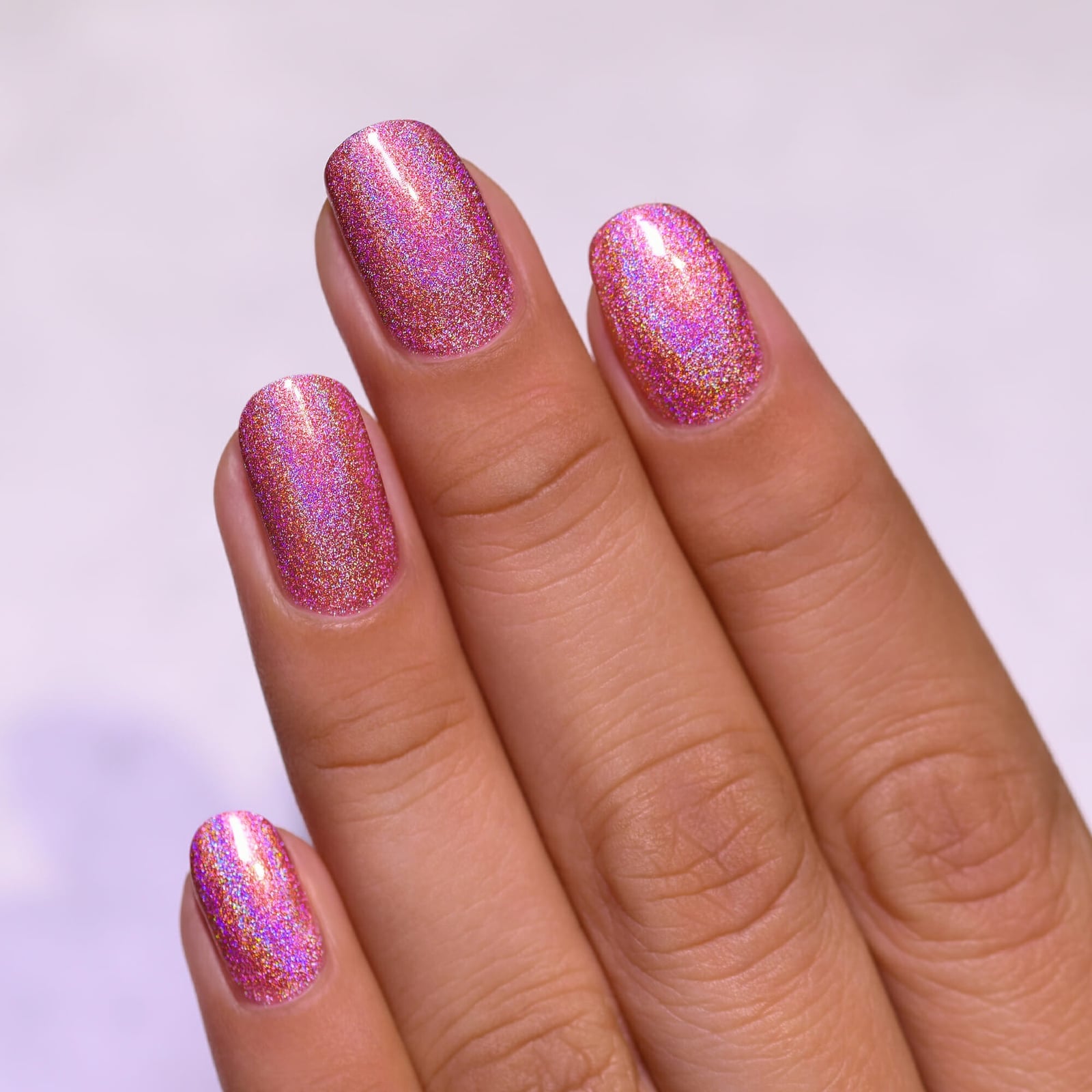 Pink Orange Gold Holographic Glitter Short Oval Pink Orange Gold Holographic Glitter Short Oval — Holographic Nails