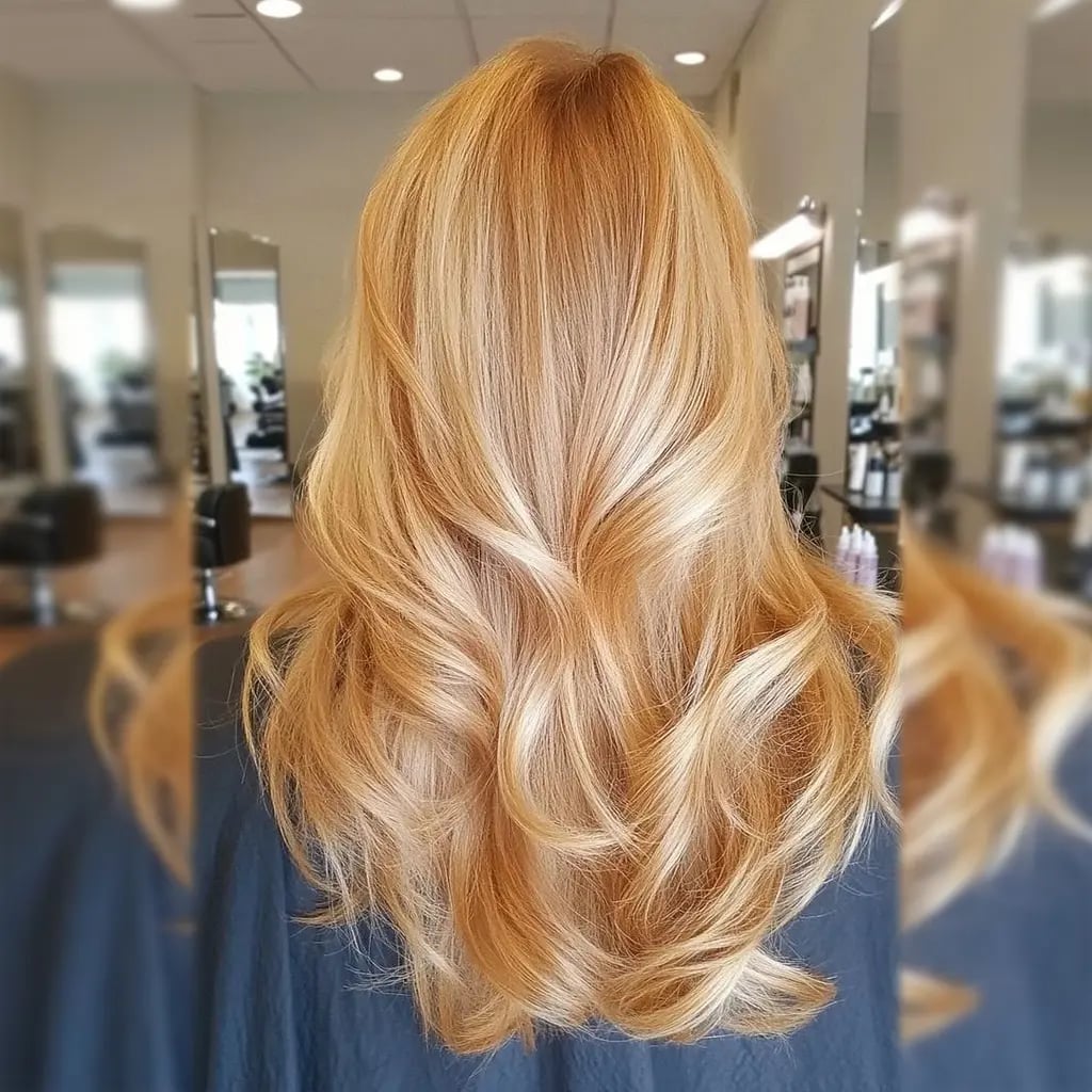 Mid-Back Honey Blonde With Lighter Ends, Wavy