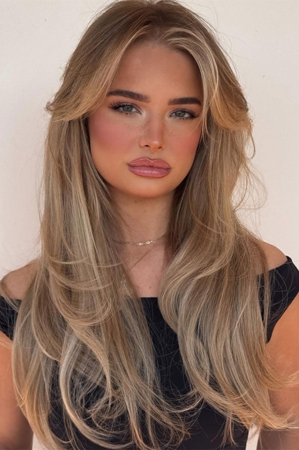 Mid-Back Ashy Honey Blonde With Face-Framing Highlights — Honey Blonde Hair