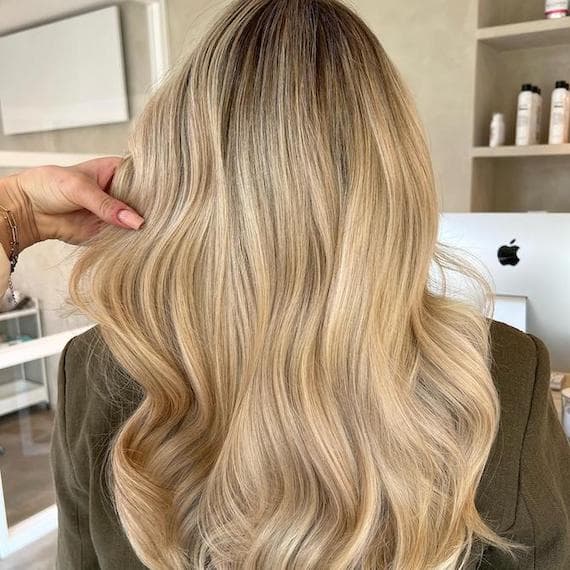 Mid-Back Honey Blonde Balayage With Root Shadow — Honey Blonde Hair