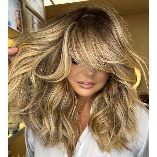 Shoulder Length Layers With Curtain Bangs — Honey Blonde Hair