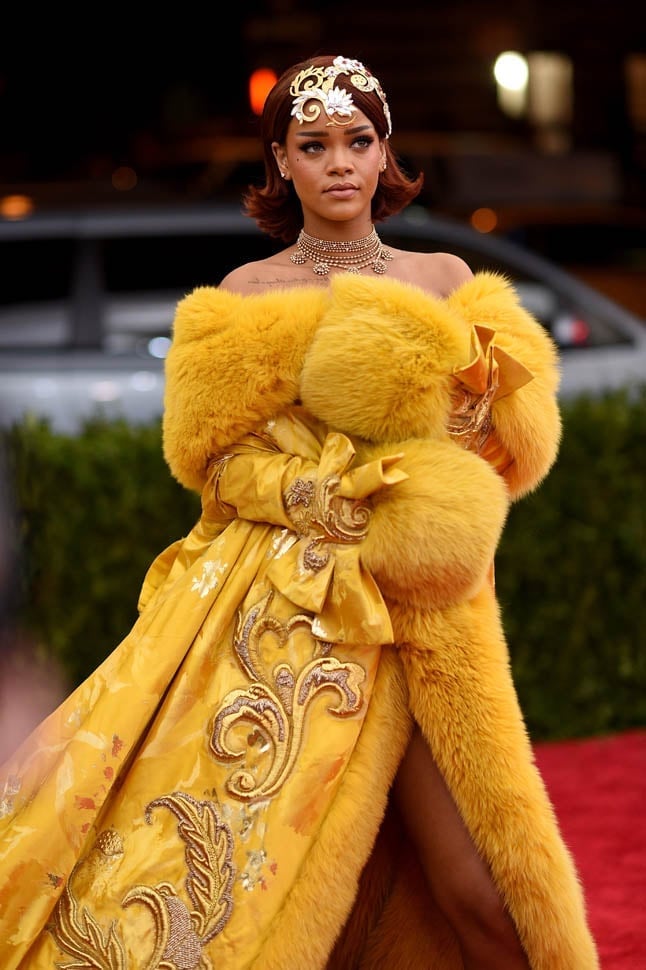 Yellow Embroidered Gown with Fur Stole Yellow Embroidered Gown with Fur Stole — Iconic Dresses
