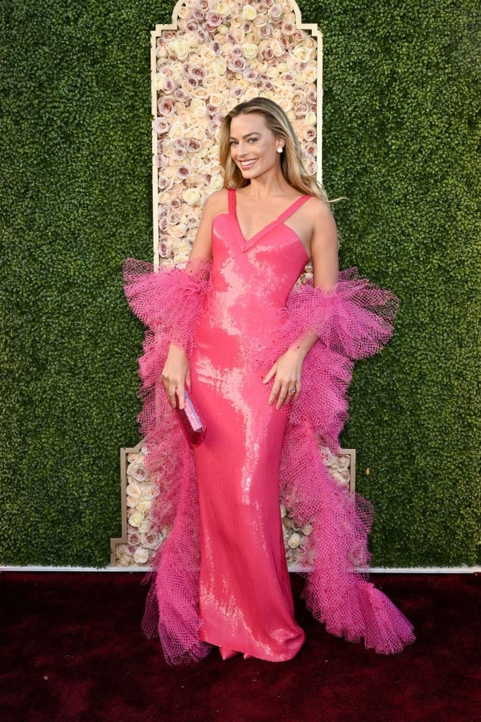 Pink Sequin Dress with Tulle Boa, Office-Safe Version Pink Sequin Dress with Tulle Boa, Office-Safe Version — Iconic Dresses