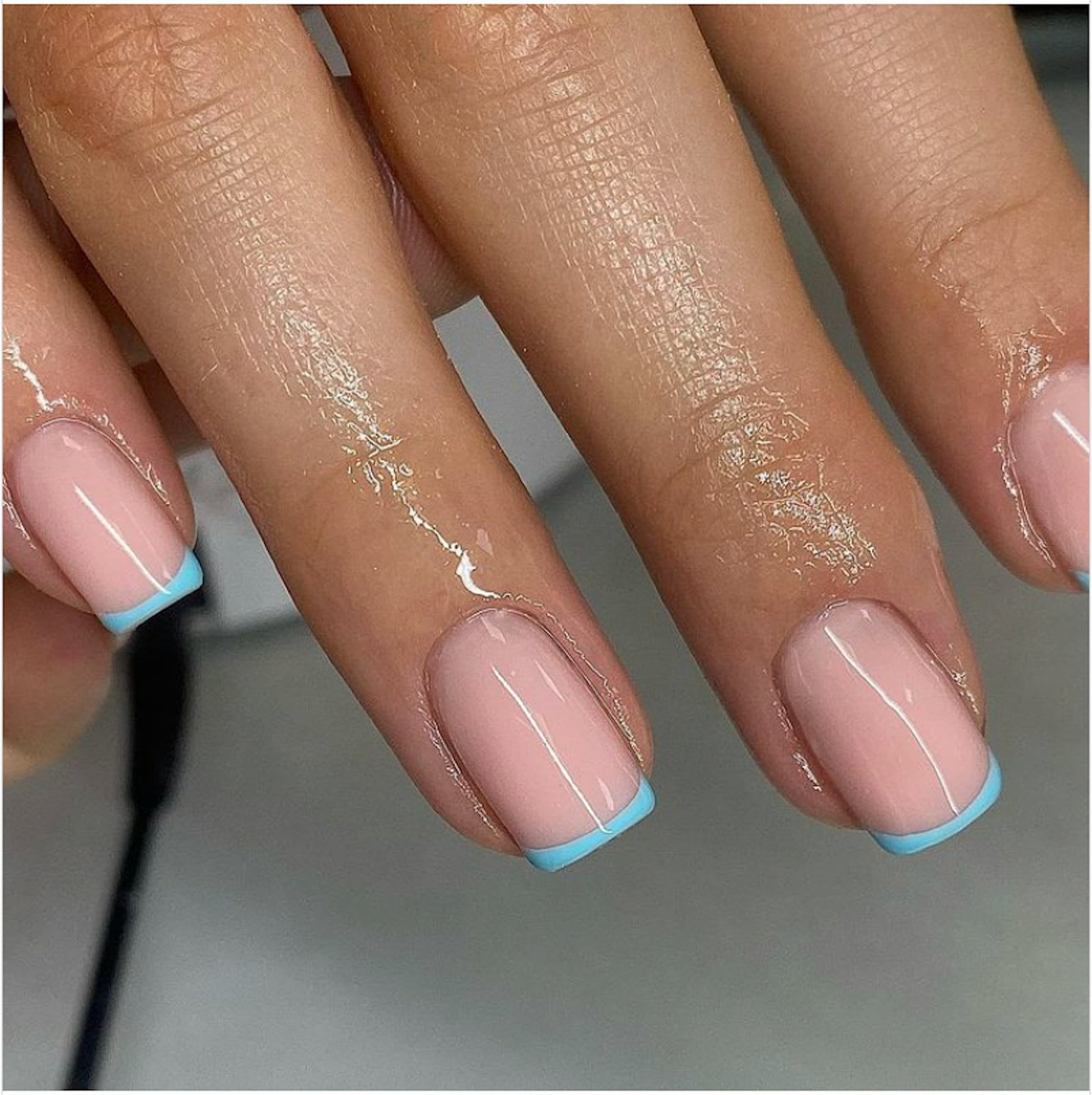 Sheer Nude Base Sky Blue Floral French — Icy Blue Nails