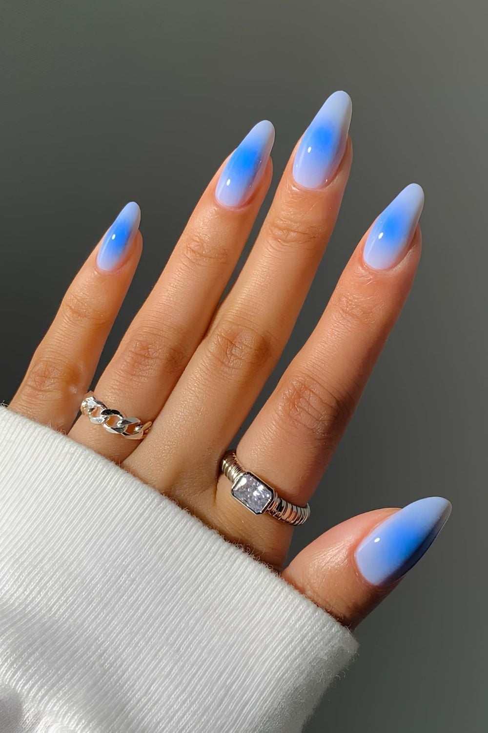 Vibrant Icy Blue Gradient Long Stiletto Nails — Icy Blue Nails