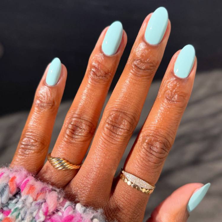 Glossy Icy Blue to White Ombre Oval Nails — Icy Blue Nails